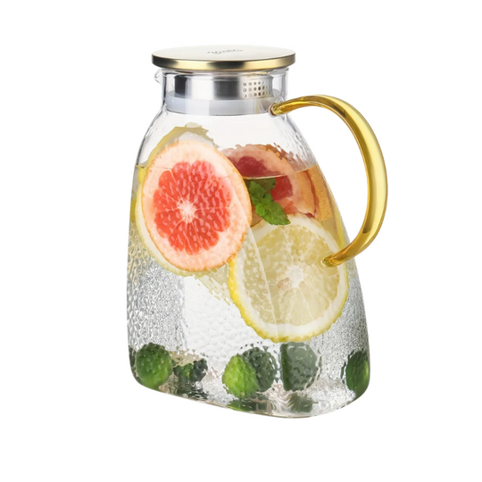 Borosilicate Glass Pitcher with Handle and Strainer Lid for Iced Tea and Fridge Door