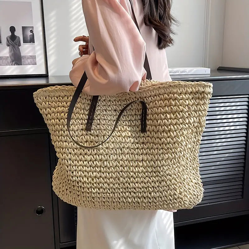 Oversized Woven Straw Tote Bag for Beach and Summer Days