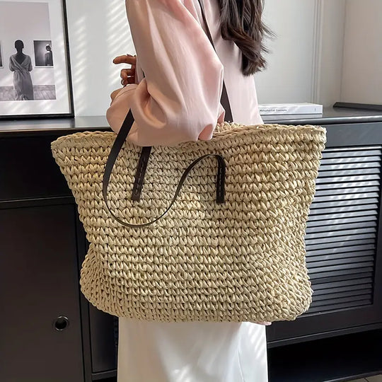 Oversized Woven Straw Tote Bag for Beach and Summer Days