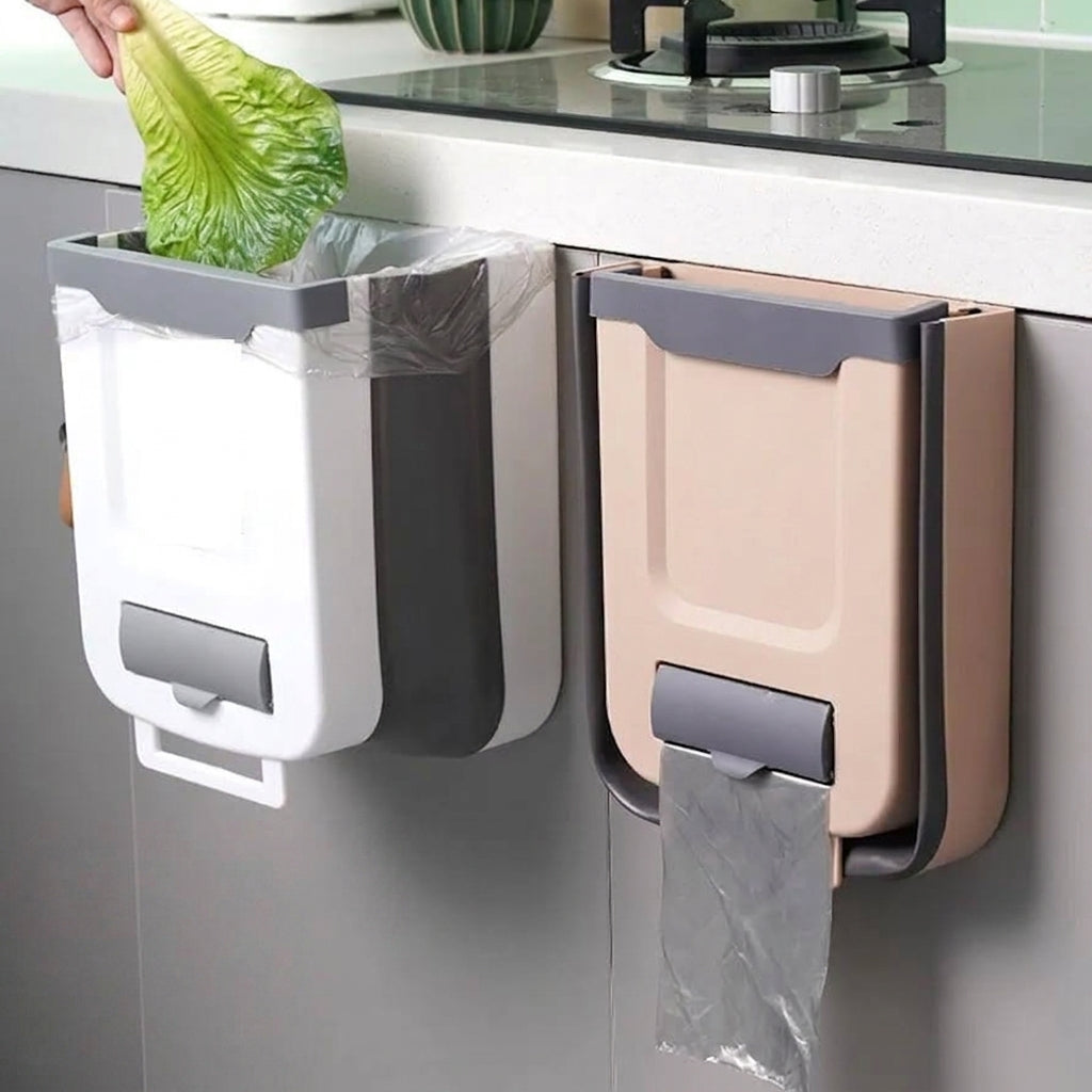 Collapsible Wall-Mounted Hanging Trash Bin for Kitchen Cabinet and Door