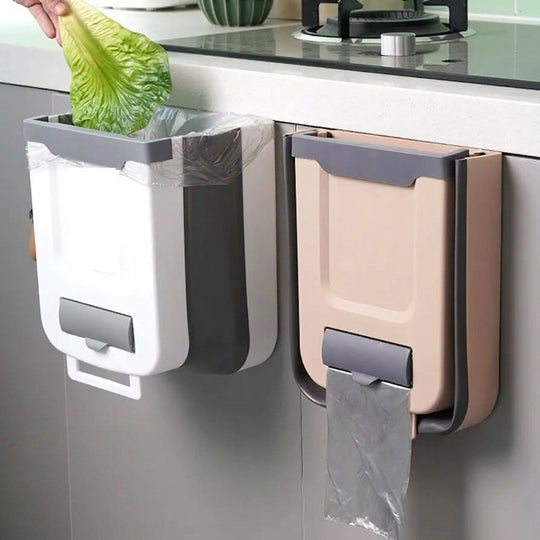 Collapsible Wall-Mounted Hanging Trash Bin for Kitchen Cabinet and Door