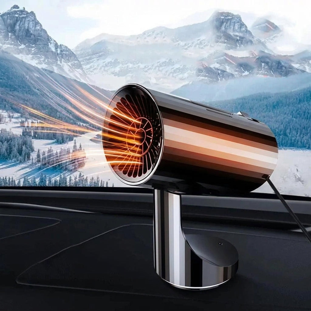 Car windshield heater on dashboard in winter