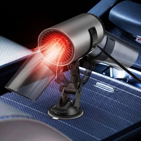 Gray car windshield defroster heater on suction mount