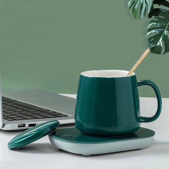 Cozy Ceramic Coffee Mug and Warmer Set for Desk and Home Office