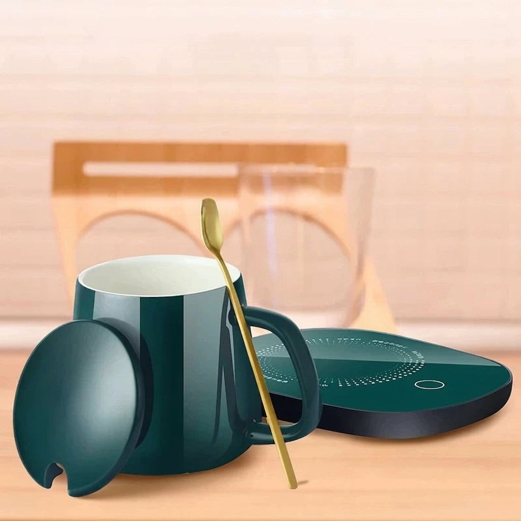 Cozy Ceramic Coffee Mug and Warmer Set for Desk and Home Office