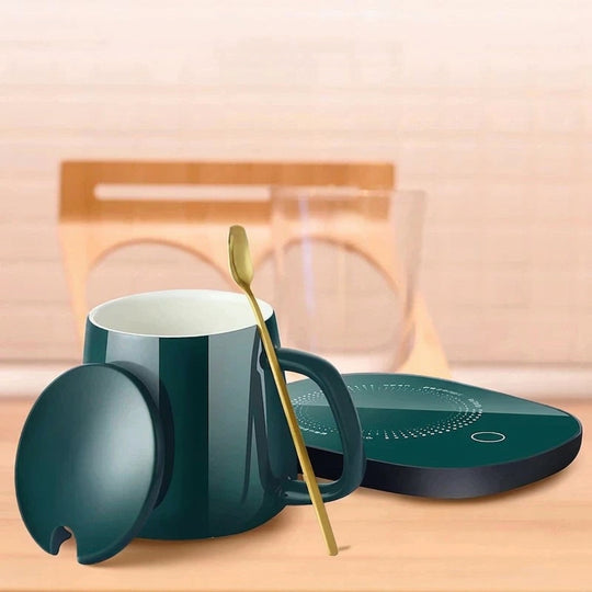 Cozy Ceramic Coffee Mug and Warmer Set for Desk and Home Office