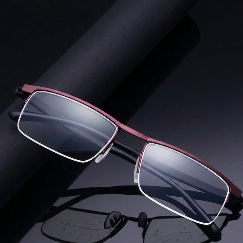 Red frame progressive reading glasses