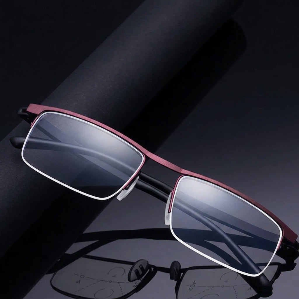 Red frame progressive reading glasses
