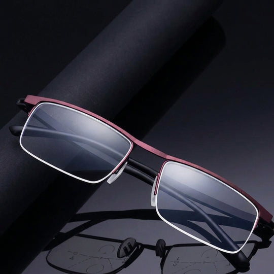 Red frame progressive reading glasses