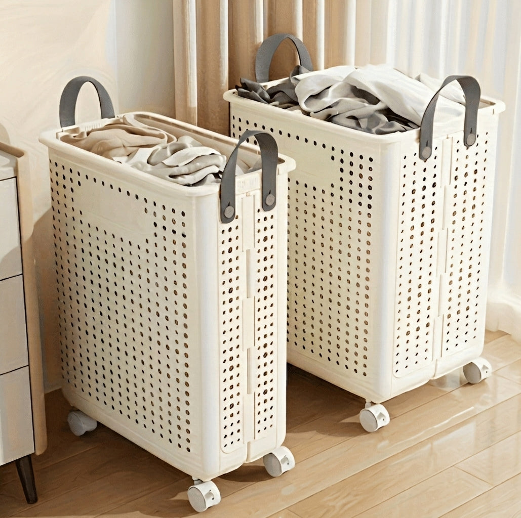 Collapsible Rolling Laundry Basket with Wheels for Compact Storage and Easy Transport
