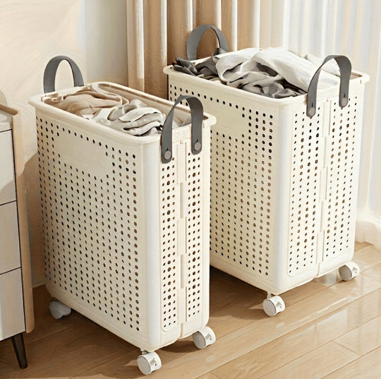 Collapsible Rolling Laundry Basket with Wheels for Compact Storage and Easy Transport