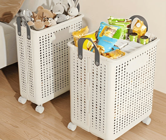Collapsible Rolling Laundry Basket with Wheels for Compact Storage and Easy Transport