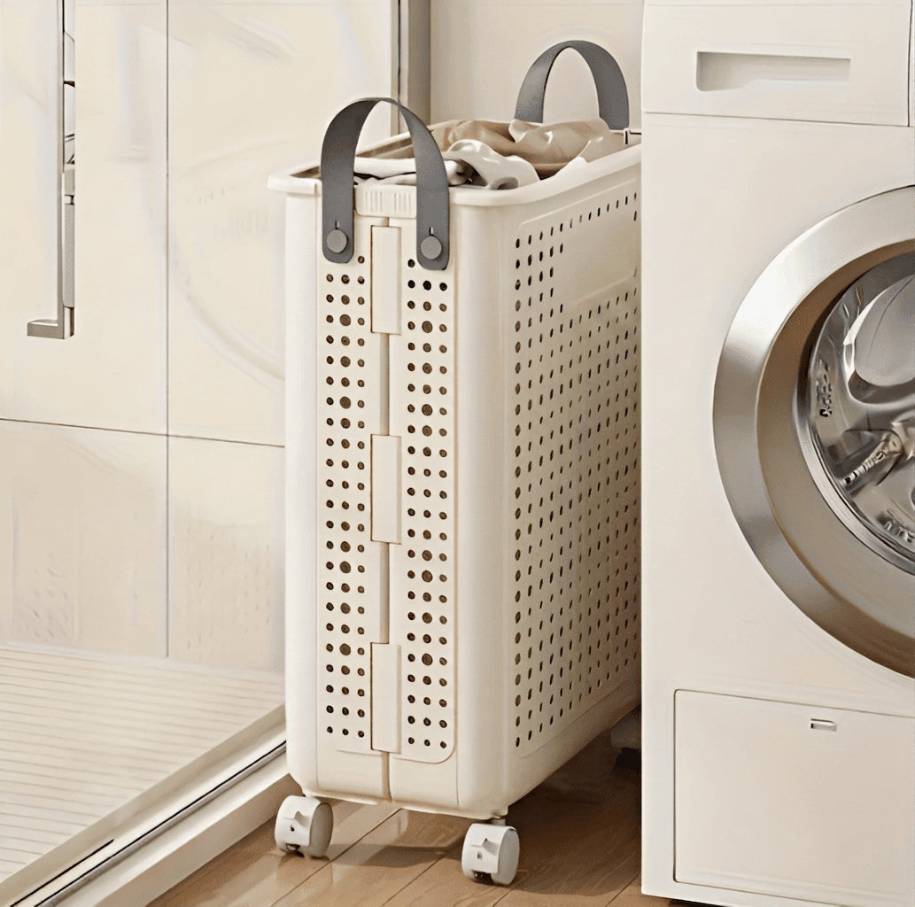 Collapsible Rolling Laundry Basket with Wheels for Compact Storage and Easy Transport
