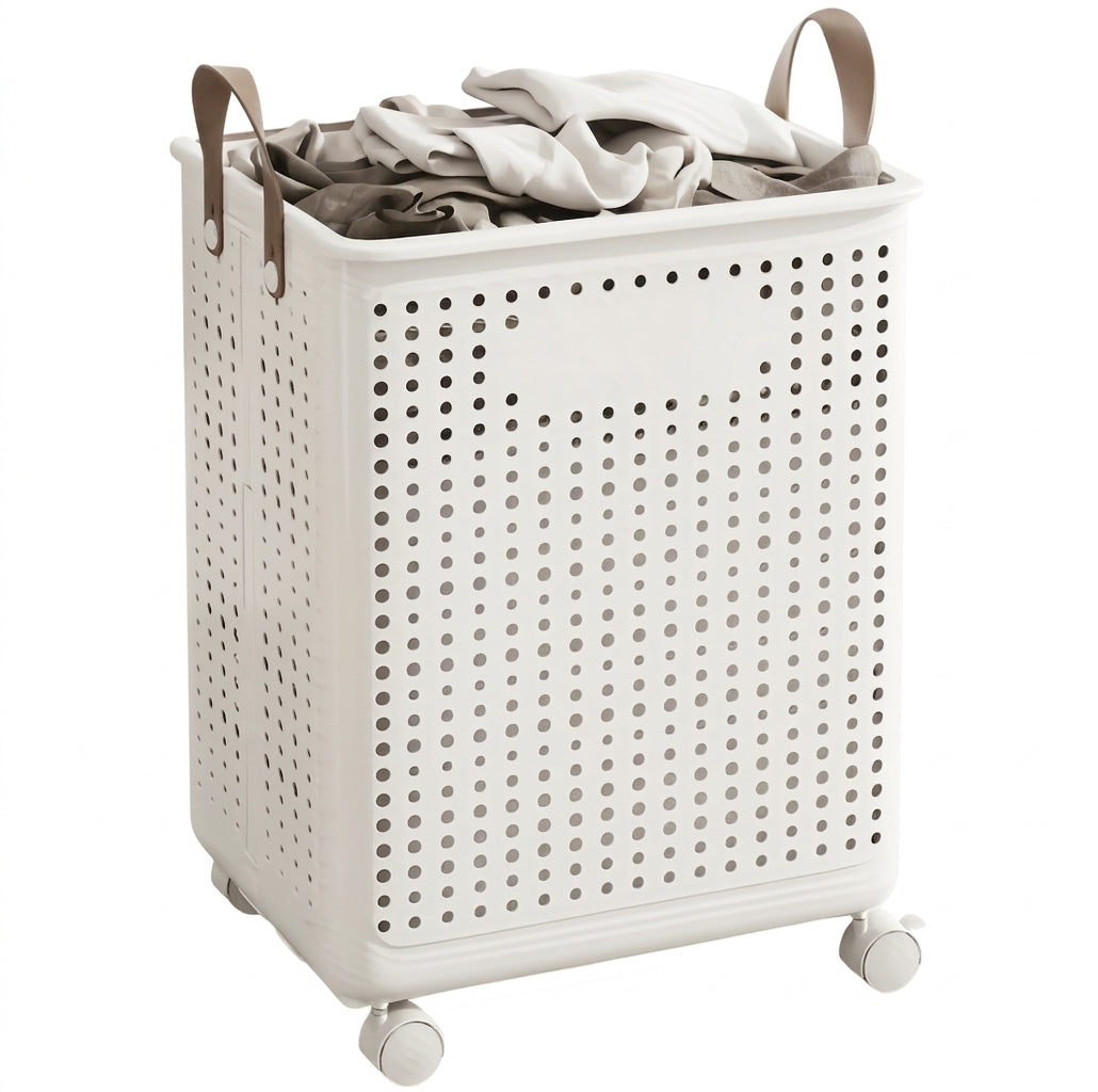 Collapsible Rolling Laundry Basket with Wheels for Compact Storage and Easy Transport