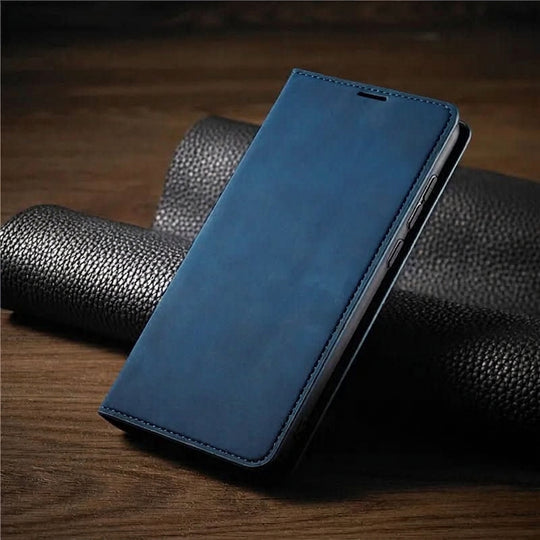 Elegant Magnetic Leather Wallet Case with Card Slots and Stand for iPhone