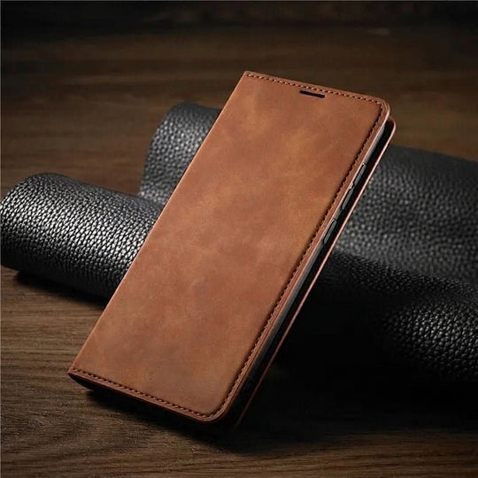 Elegant Magnetic Leather Wallet Case with Card Slots and Stand for iPhone
