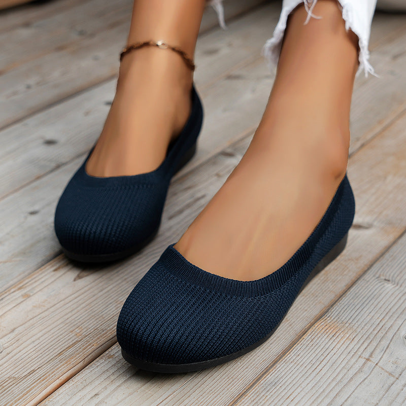 Soft Knit Round-Toe Ballet Flats for Women with Cushioned Sole