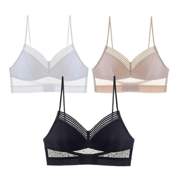 Three bralettes in white beige and black