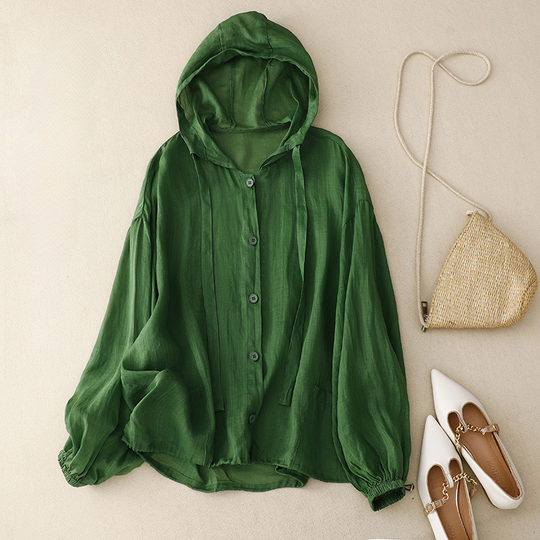 Lightweight Linen Hooded Shirt Jacket for Summer Sun Protection