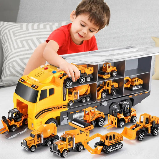 Child playing with truck toy