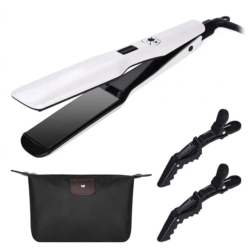 White ceramic hair straightener with pouch and clips