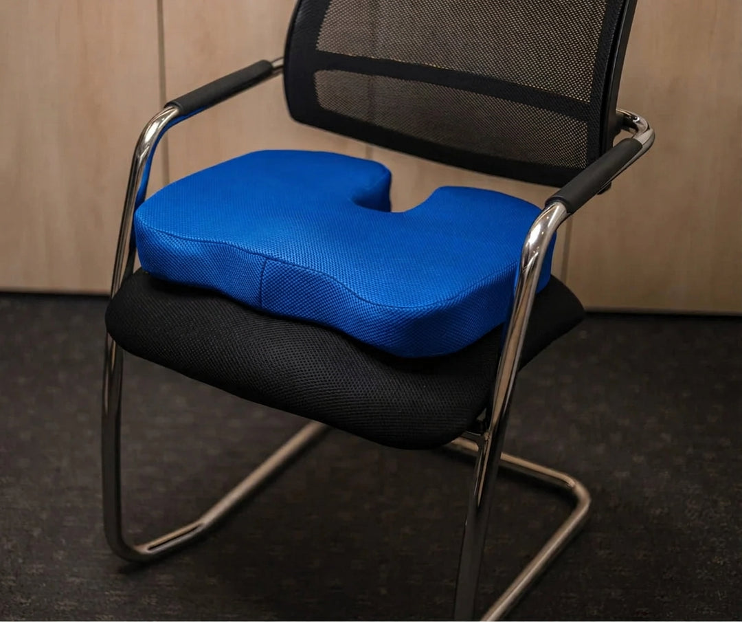 Seat cushion placed on a mesh chair
