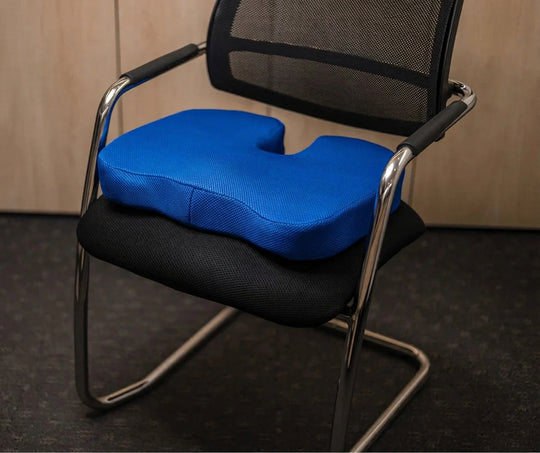 Seat cushion placed on a mesh chair