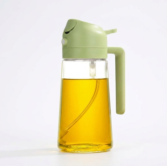Green glass oil sprayer and pour bottle