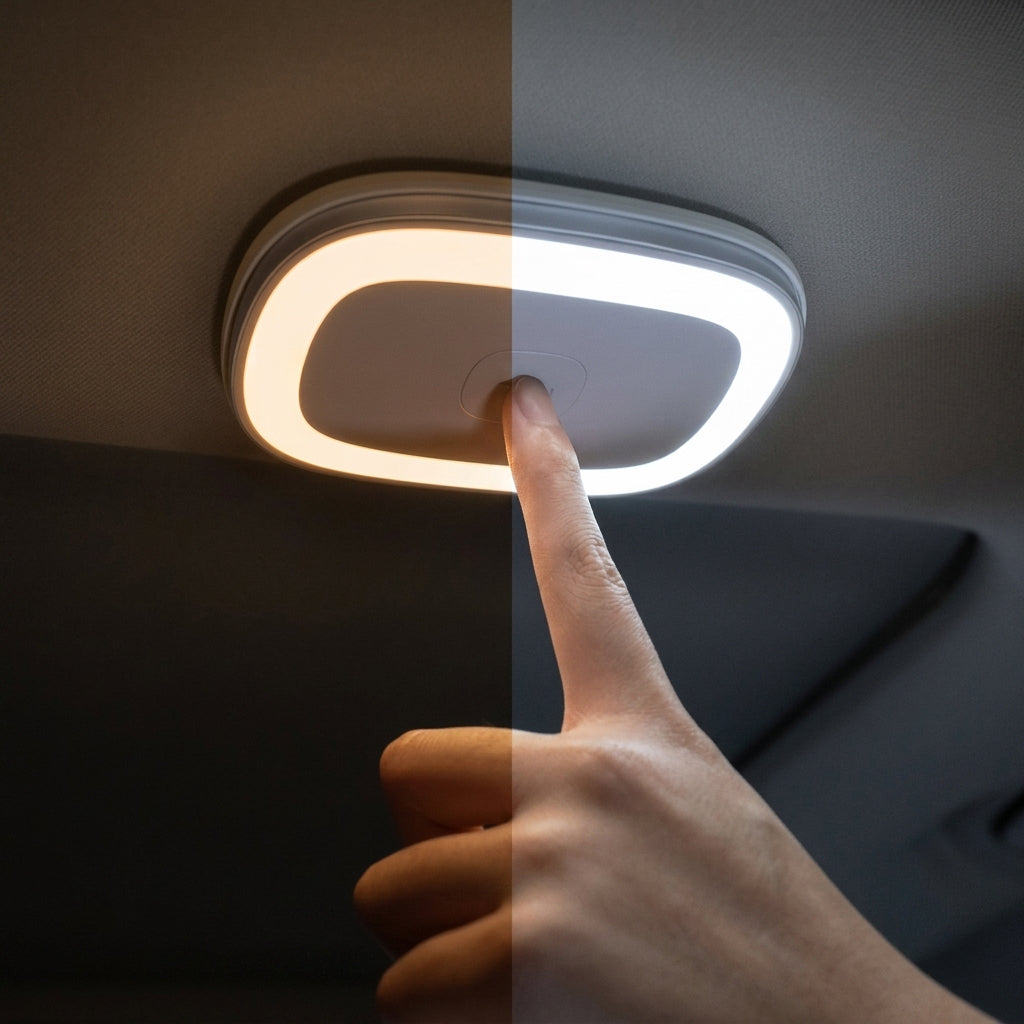 White car reading light with brightness levels