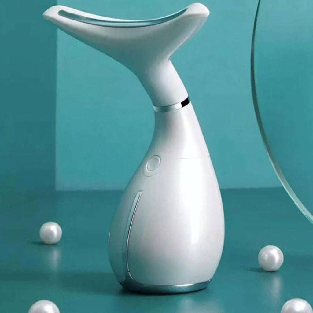 LED neck and face lifting massager device