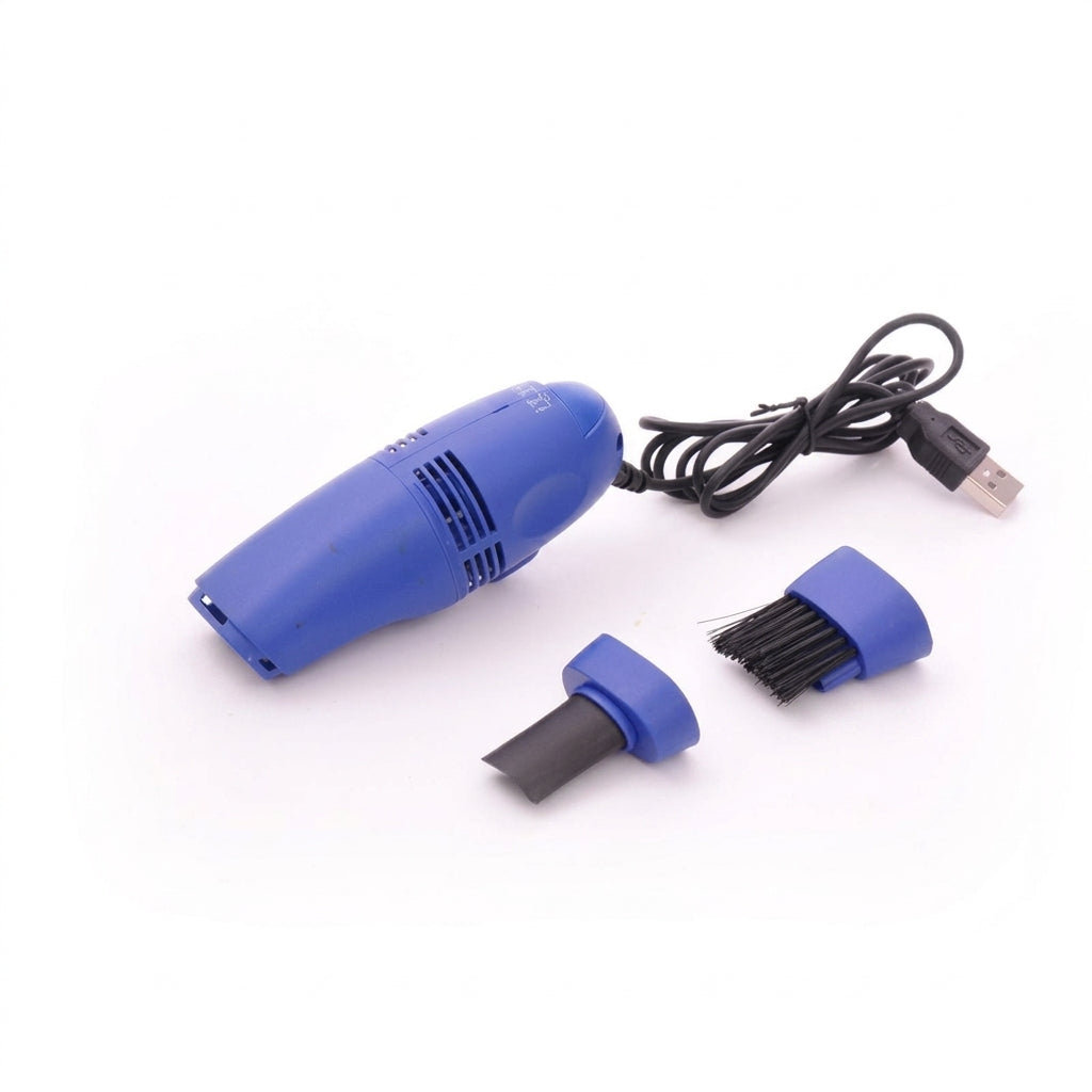 Blue USB mini keyboard vacuum with brush heads