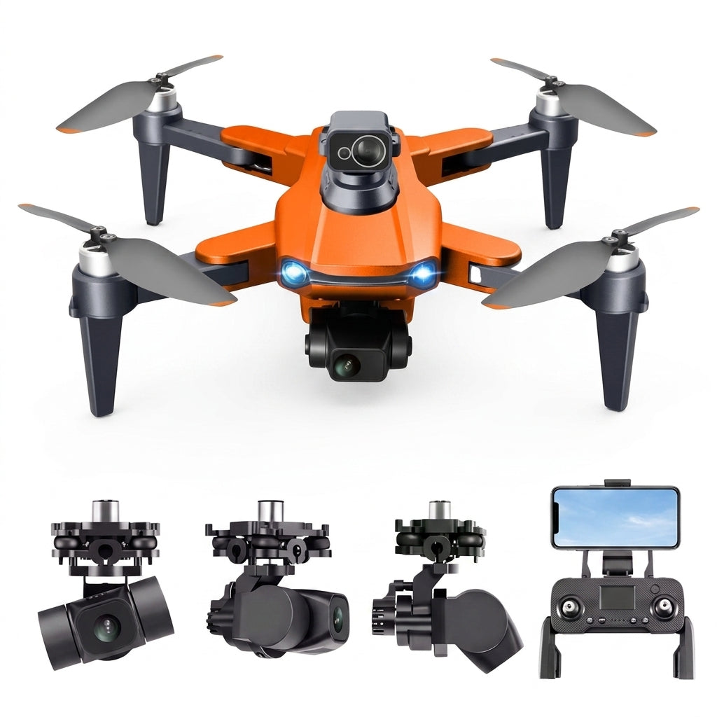 Orange foldable GPS camera drone