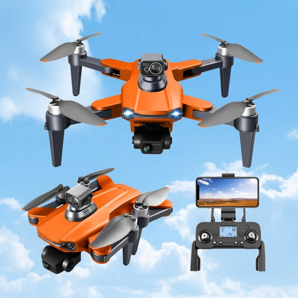 Orange drone with remote controller