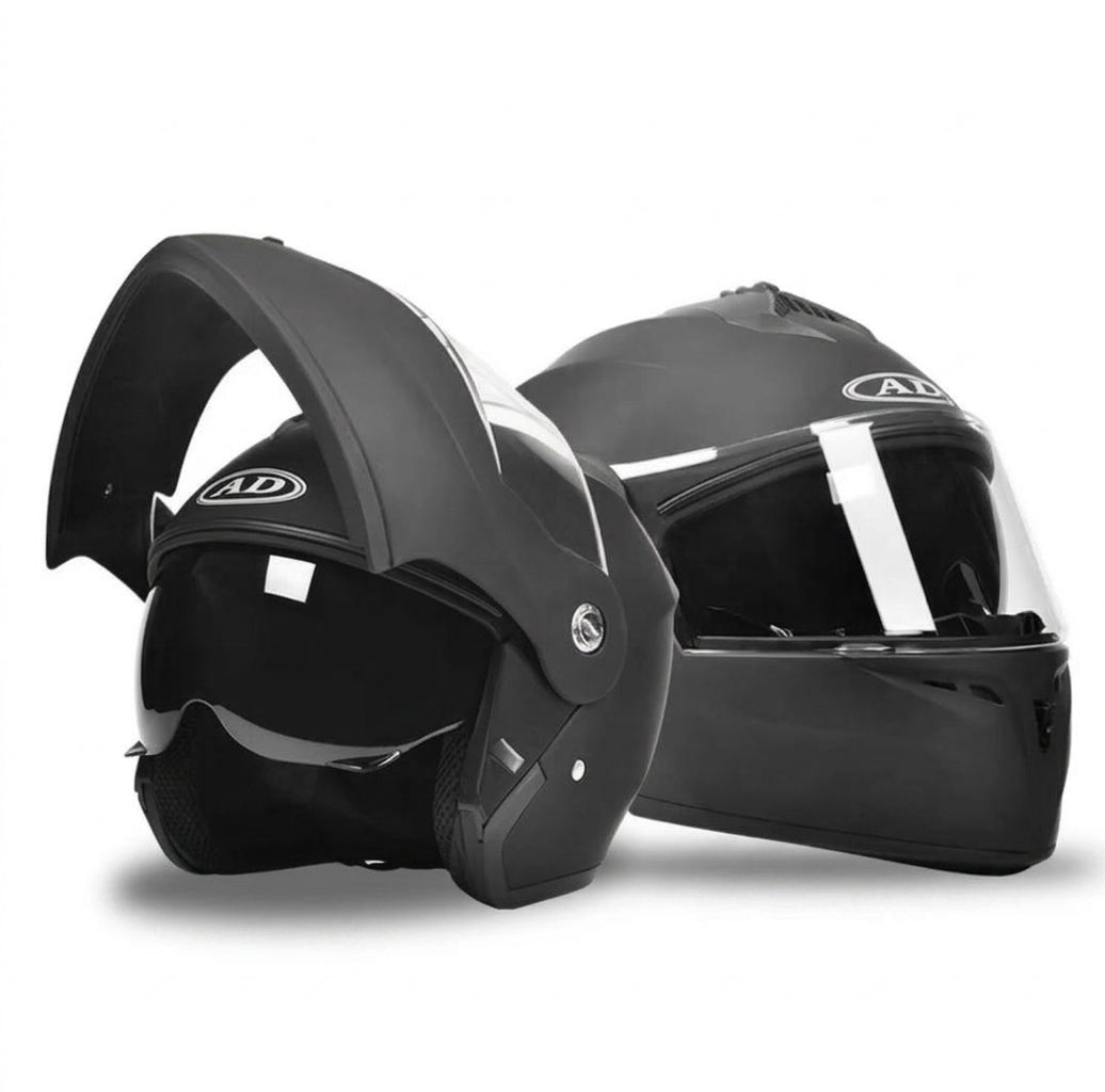Motorcycle helmet flip-up and full helmet forms