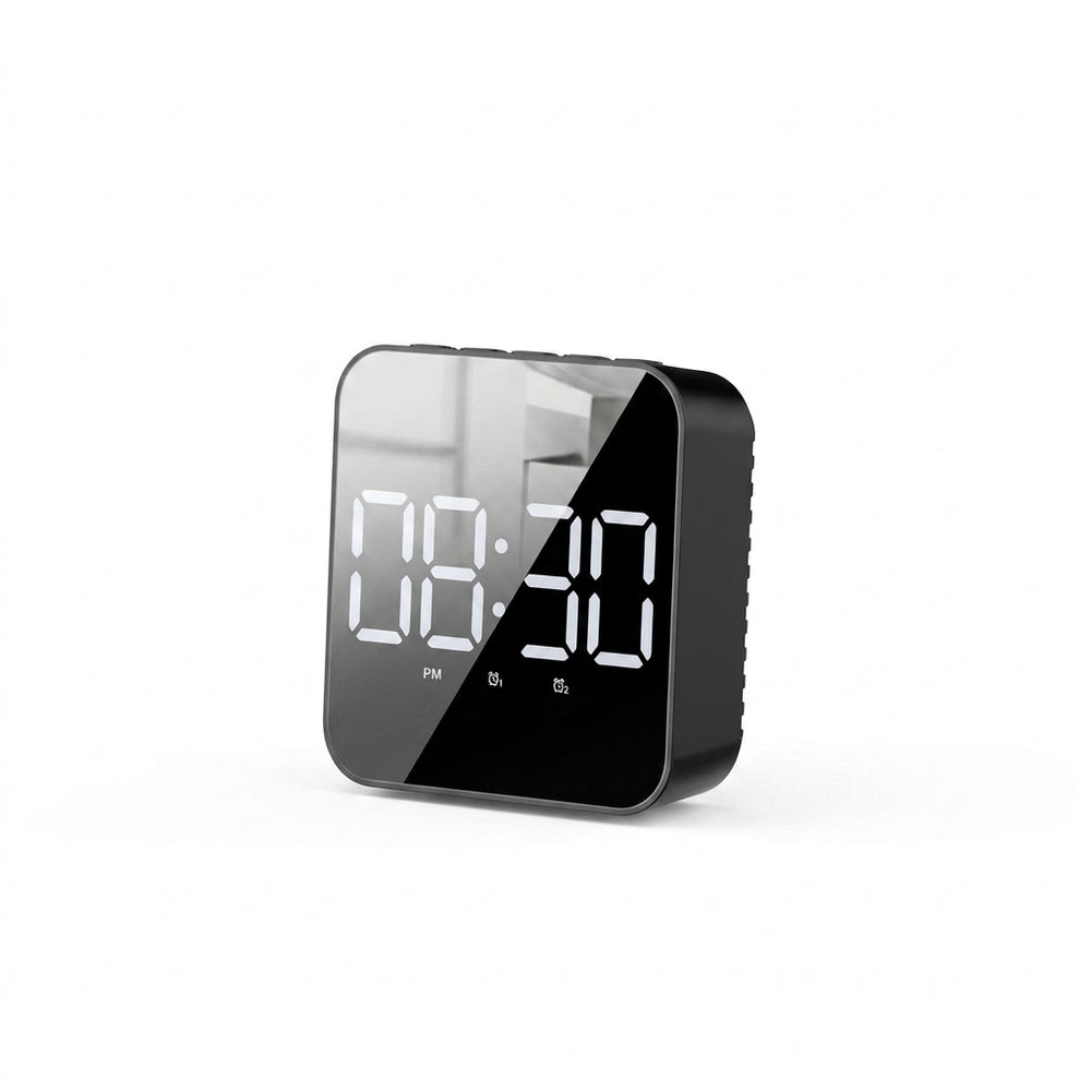 Black LED mirror alarm clock display