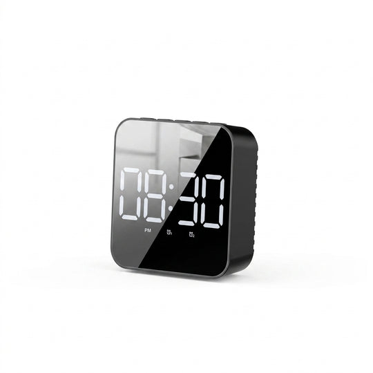 Black LED mirror alarm clock display
