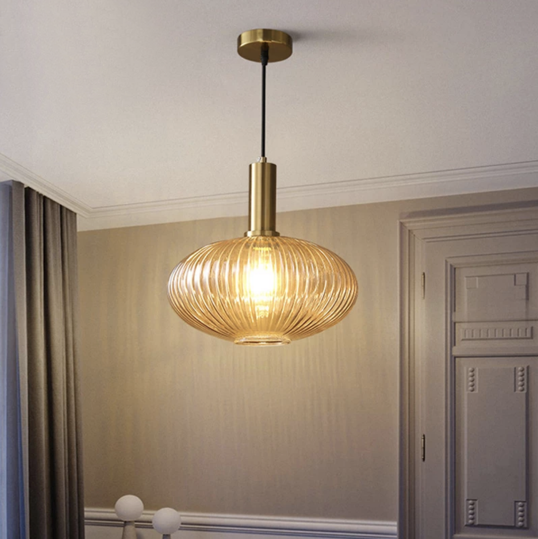 Ribbed Glass Globe Pendant Lights for Kitchen and Dining