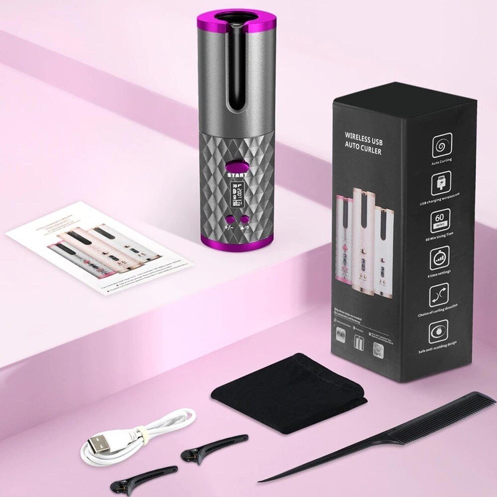 Cordless hair curler with accessories