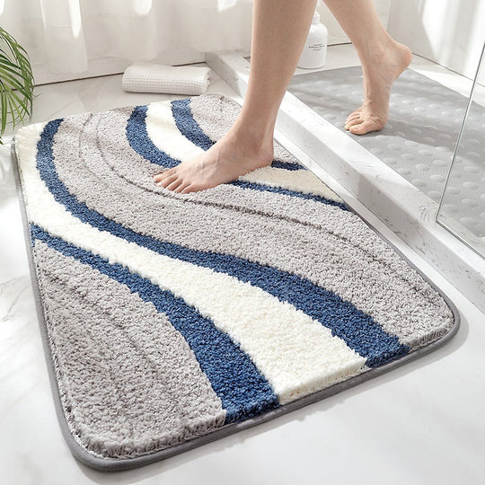Plush Wave-Texture Non-Slip Bath Mat for Bathroom Comfort
