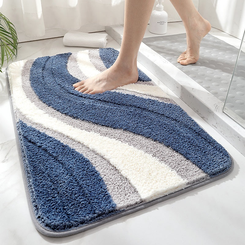 Plush Wave-Texture Non-Slip Bath Mat for Bathroom Comfort