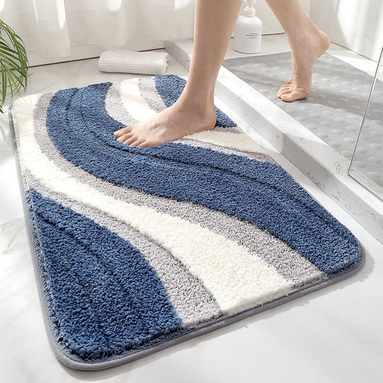 Plush Wave-Texture Non-Slip Bath Mat for Bathroom Comfort
