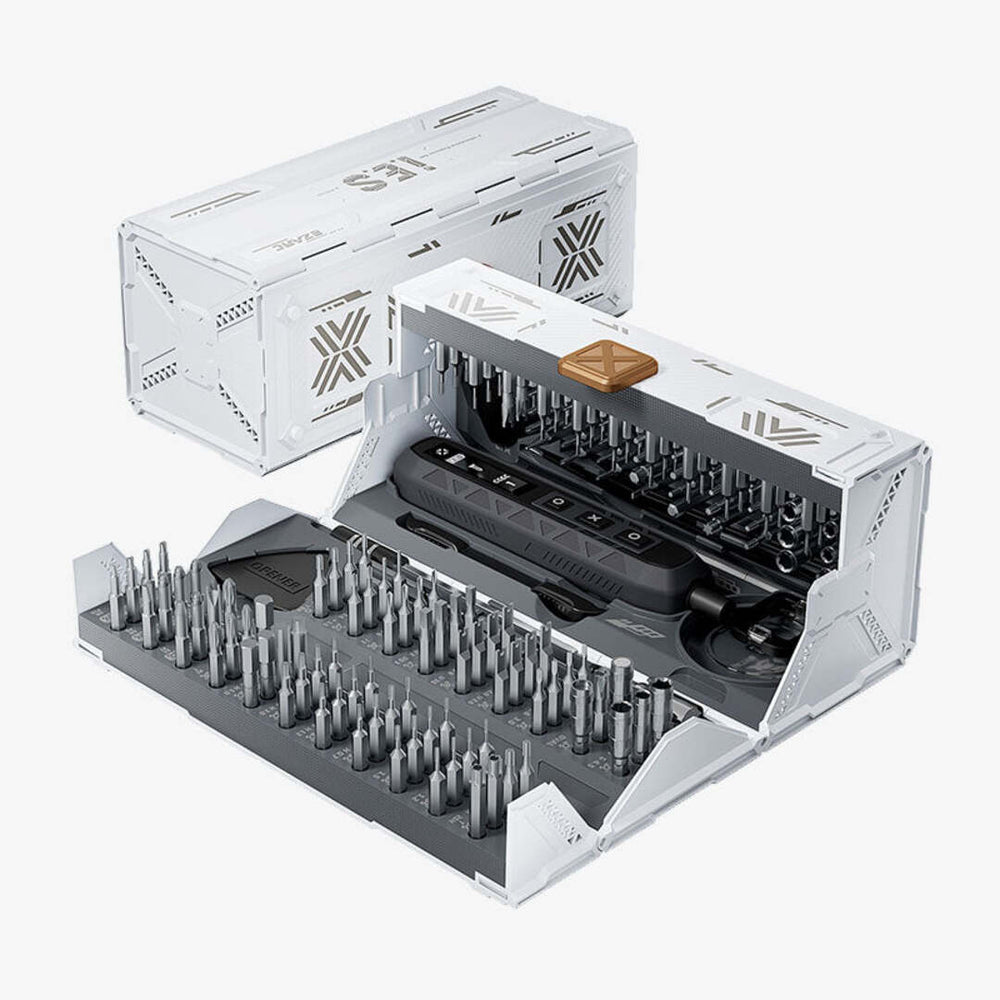 White 181-piece electric screwdriver set in storage case