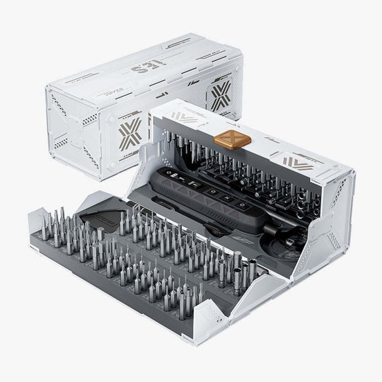 White 181-piece electric screwdriver set in storage case