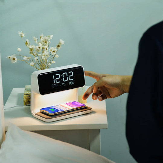 Modern 3-in-1 Bedside Lamp with Wireless Charger and Alarm Clock
