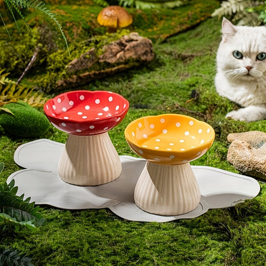 Decorative Resin Mushroom Pedestal Bowl for Cats and Small Pets