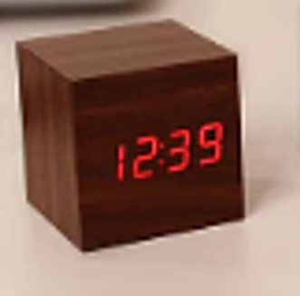 Walnut wooden cube clock with red LED digits
