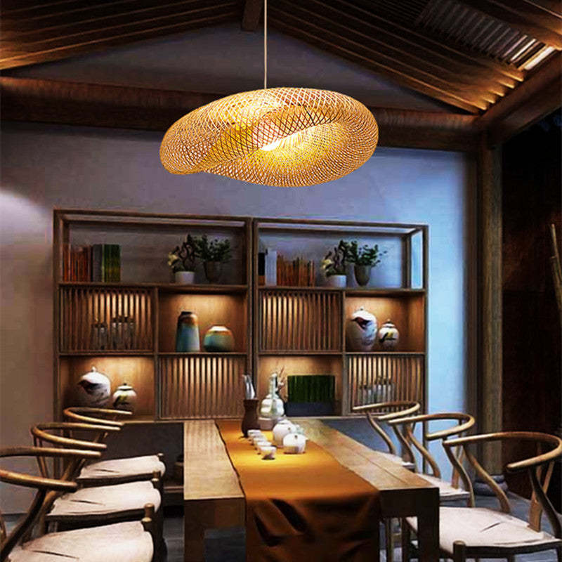 Woven Bamboo Globe Pendant Lamp for Dining Room and Kitchen