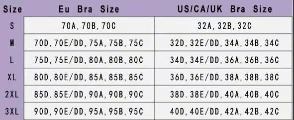 Bralette size chart