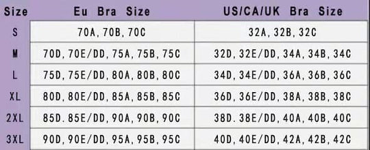 Bralette size chart