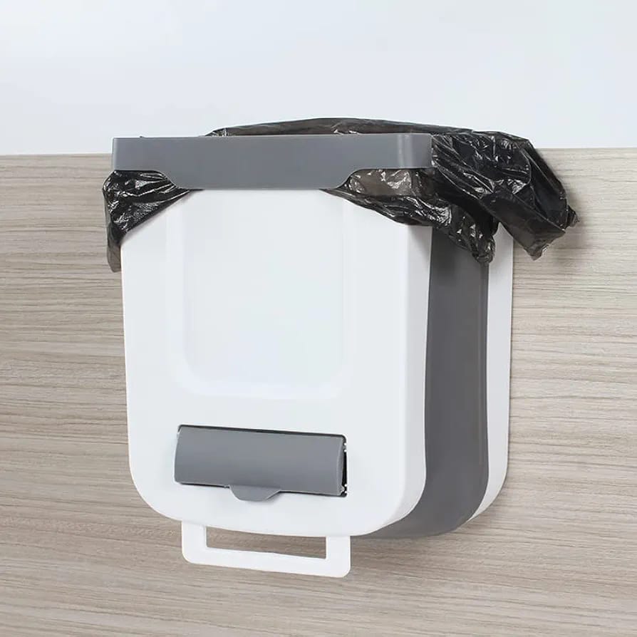 Collapsible Wall-Mounted Hanging Trash Bin for Kitchen Cabinet and Door